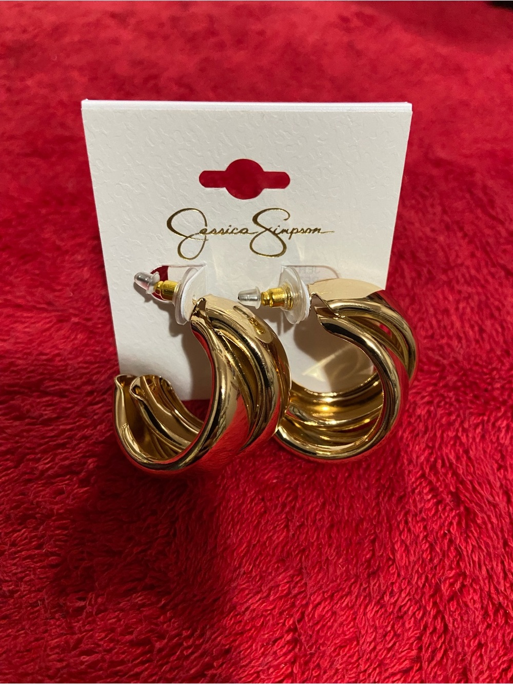 Jessica Simpson Shiny Gold Sculpted Hoop Earrings